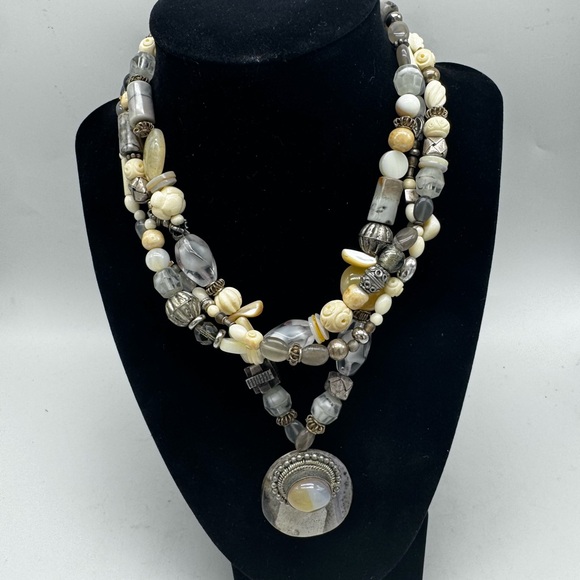 Chic Multi-Strand Beaded Moonstone Necklace - Picture 1 of 3